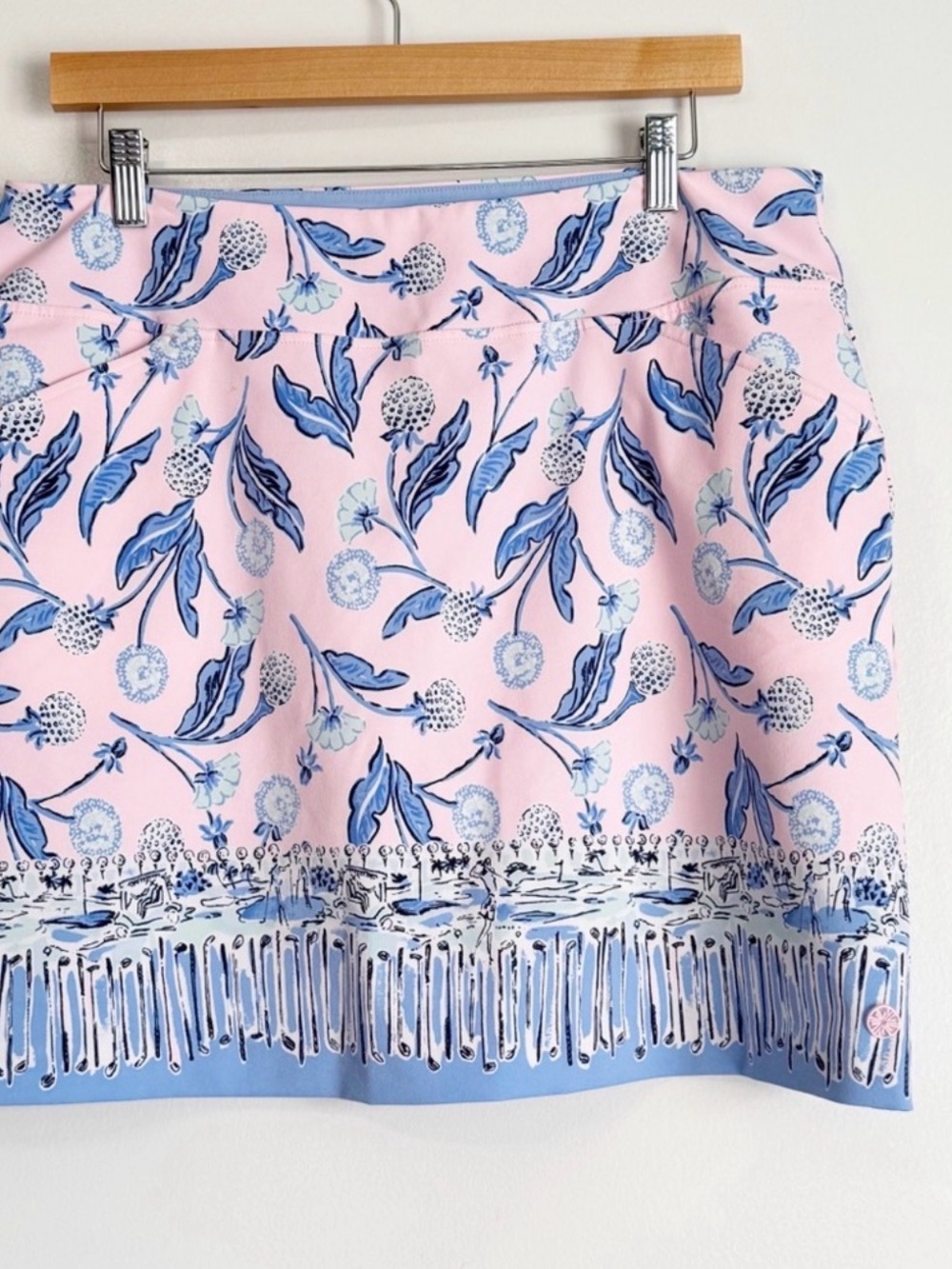 Lilly Pulitzer Luxletic Pink Mini Skirt with Blue Floral Border